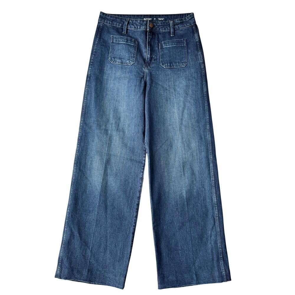 Old Navy Extra High-Waisted Trouser Wide-Leg Jeans Women's Dark Wash Denim - 10L - Picture 2 of 9